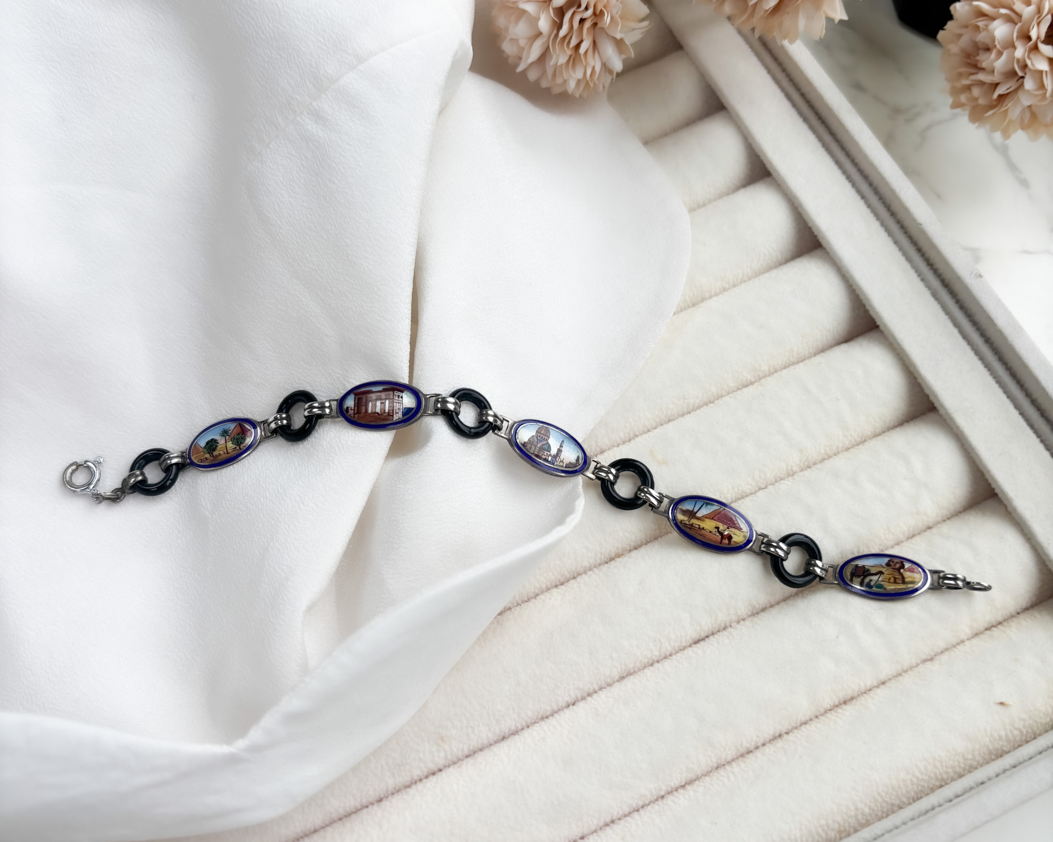 Egyptian Revival silver and enamel bracelet