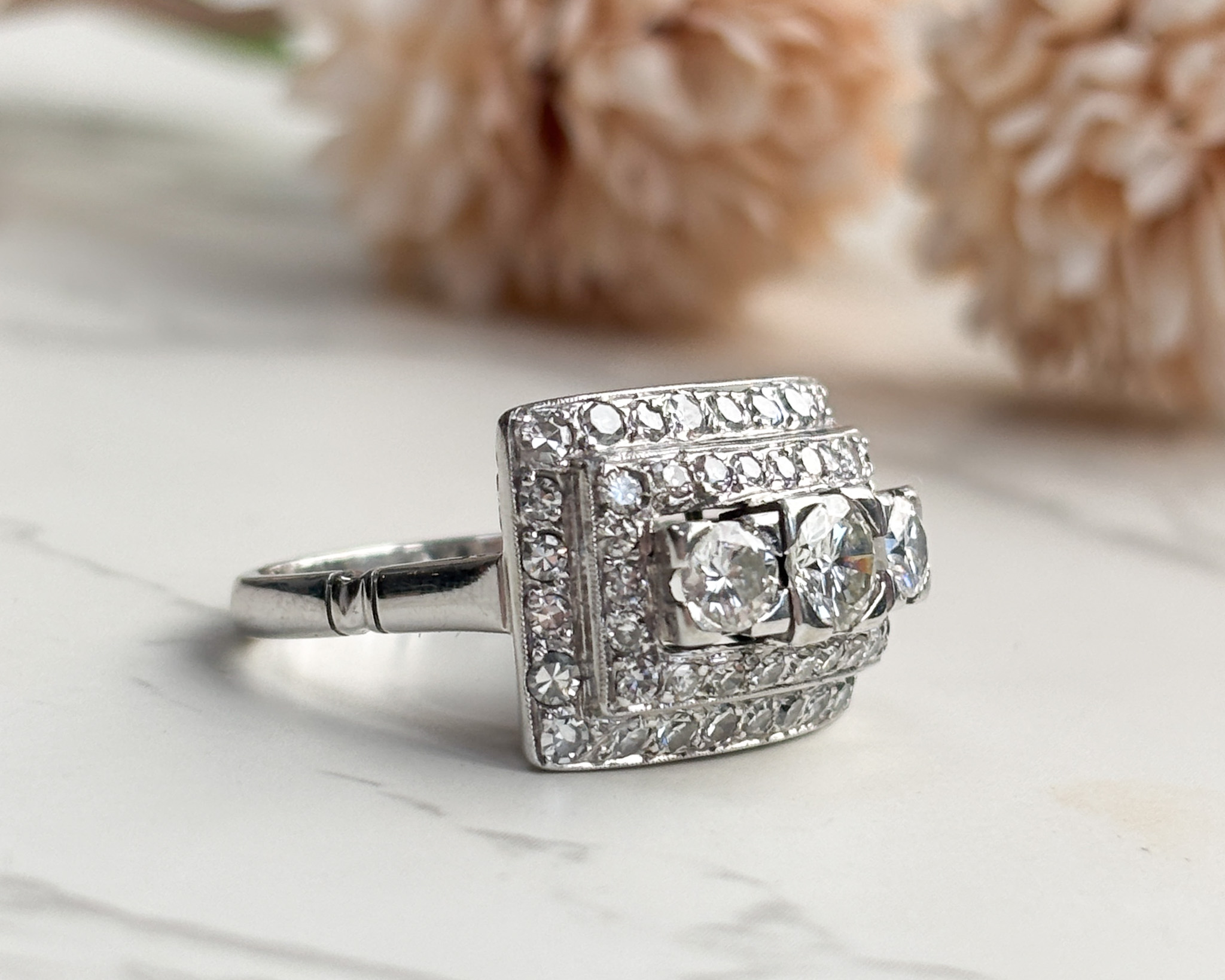 vintage diamond statement ring side view