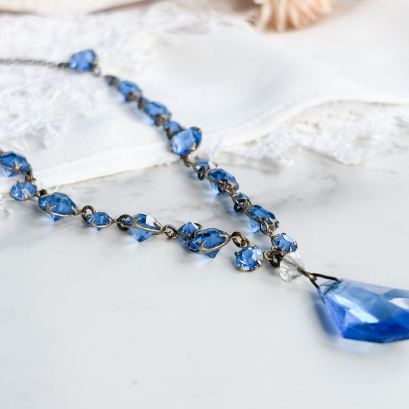 antique blue glass necklace circa 1920s