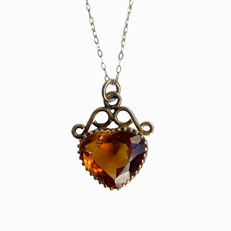 vintage citrine heart pendant in 9ct gold on an 18 inch chain for sale