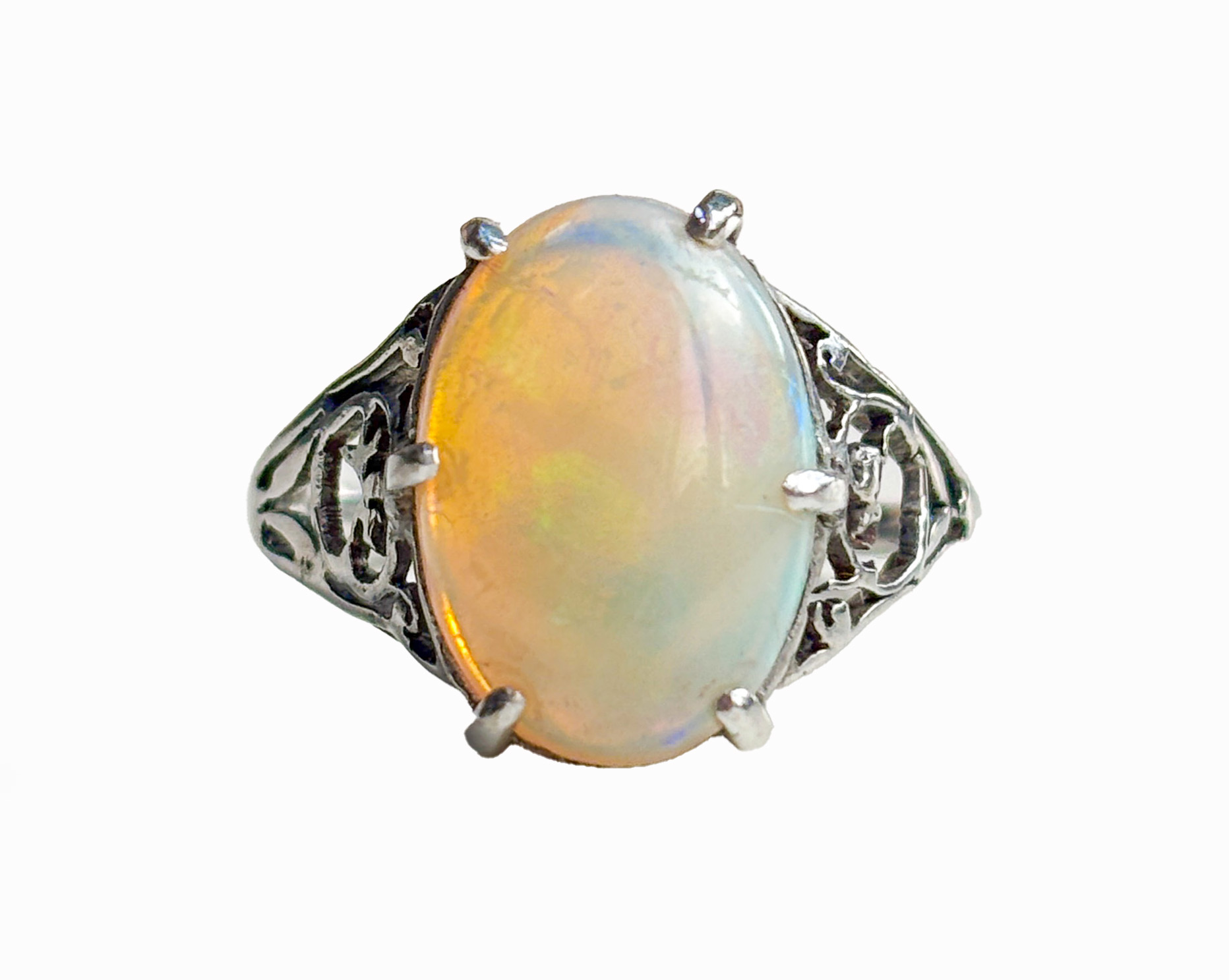 arts & crafts opal ring in silver for sale in Leeds
