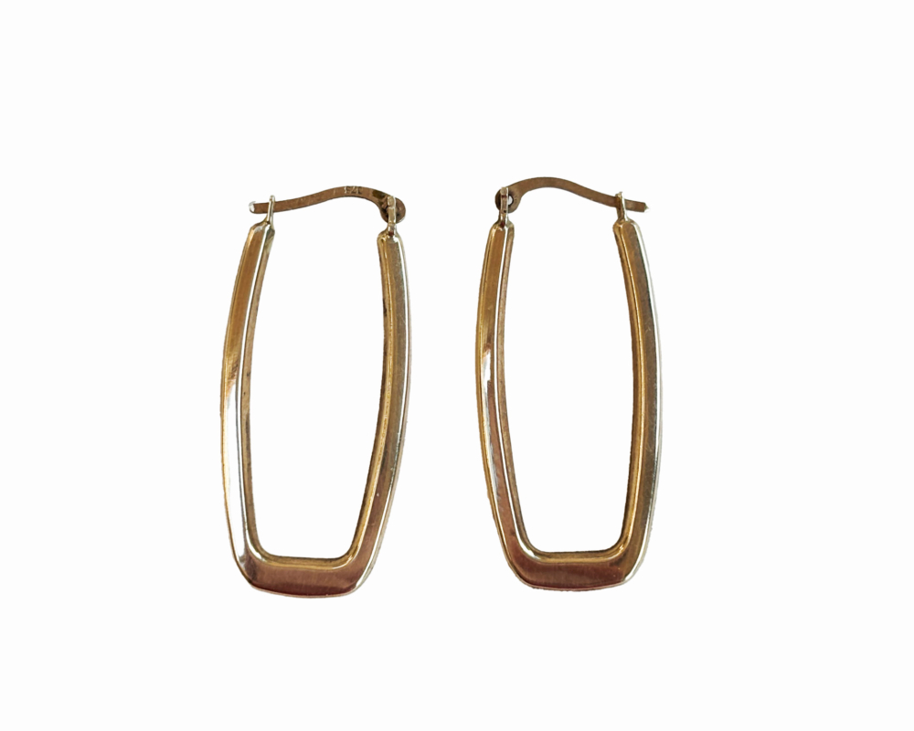 vintage 9ct gold elongated shape hoop earrings for pierced ears for sale in Leeds