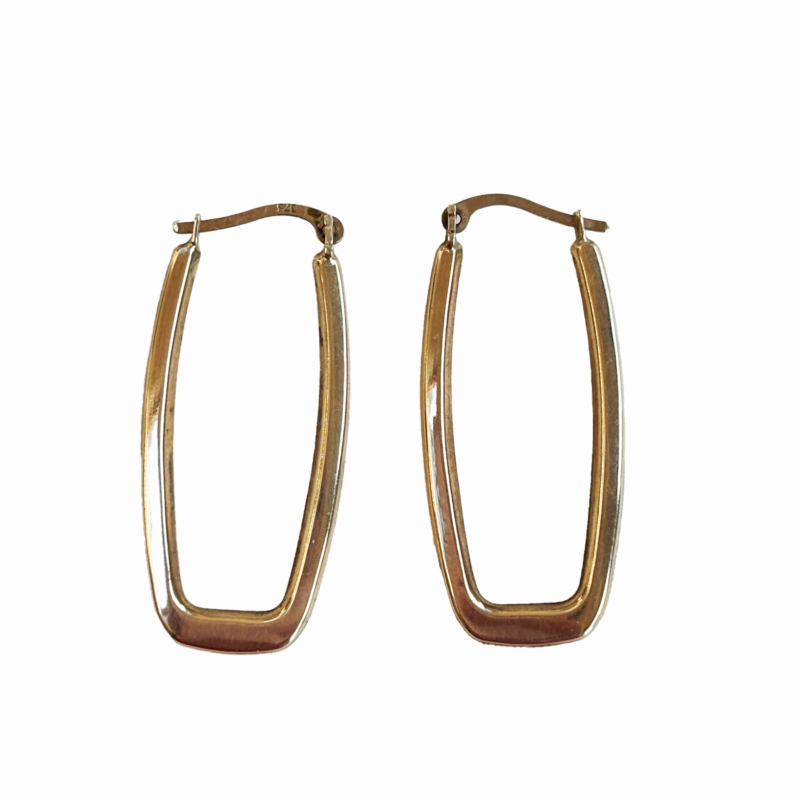 vintage 9ct gold elongated shape hoop earrings for pierced ears for sale in Leeds