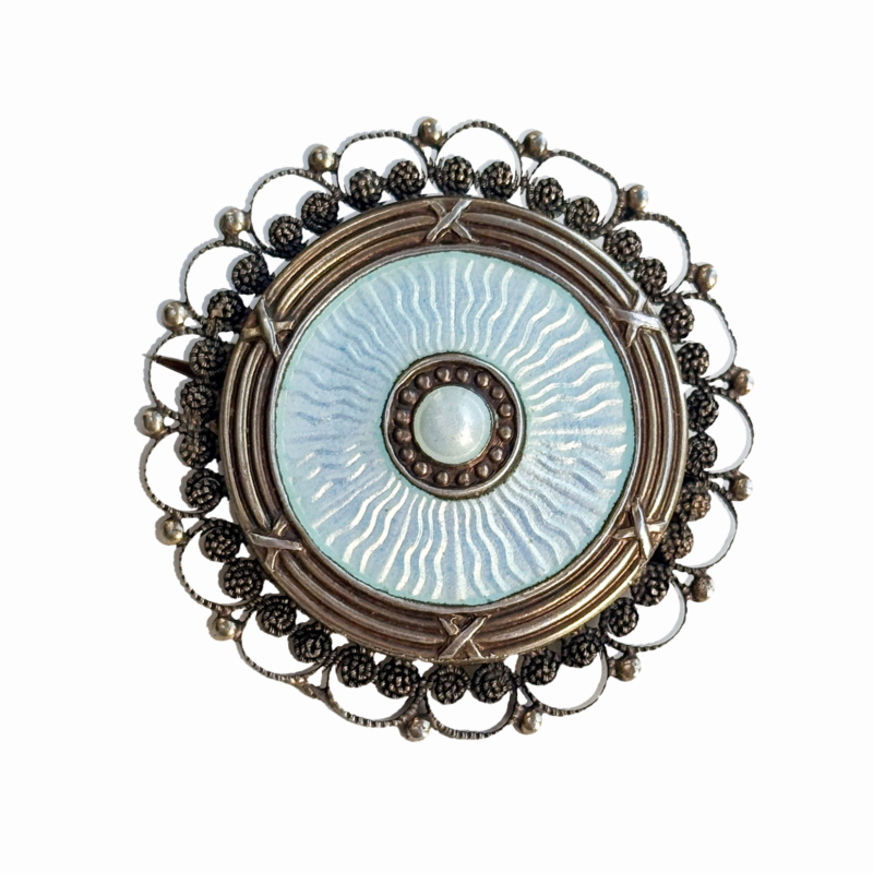 antique Scandinavian brooch in silver gilt and enamel