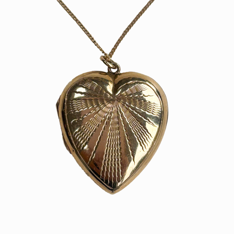 vintage 1950s sunburst engraved gold heart locket for sale in Leeds