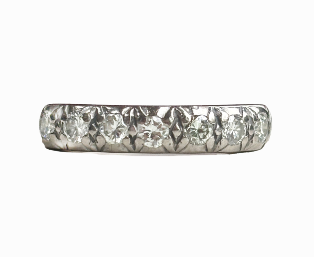 1940s diamond half eternity ring in box for sale in Leeds, UK