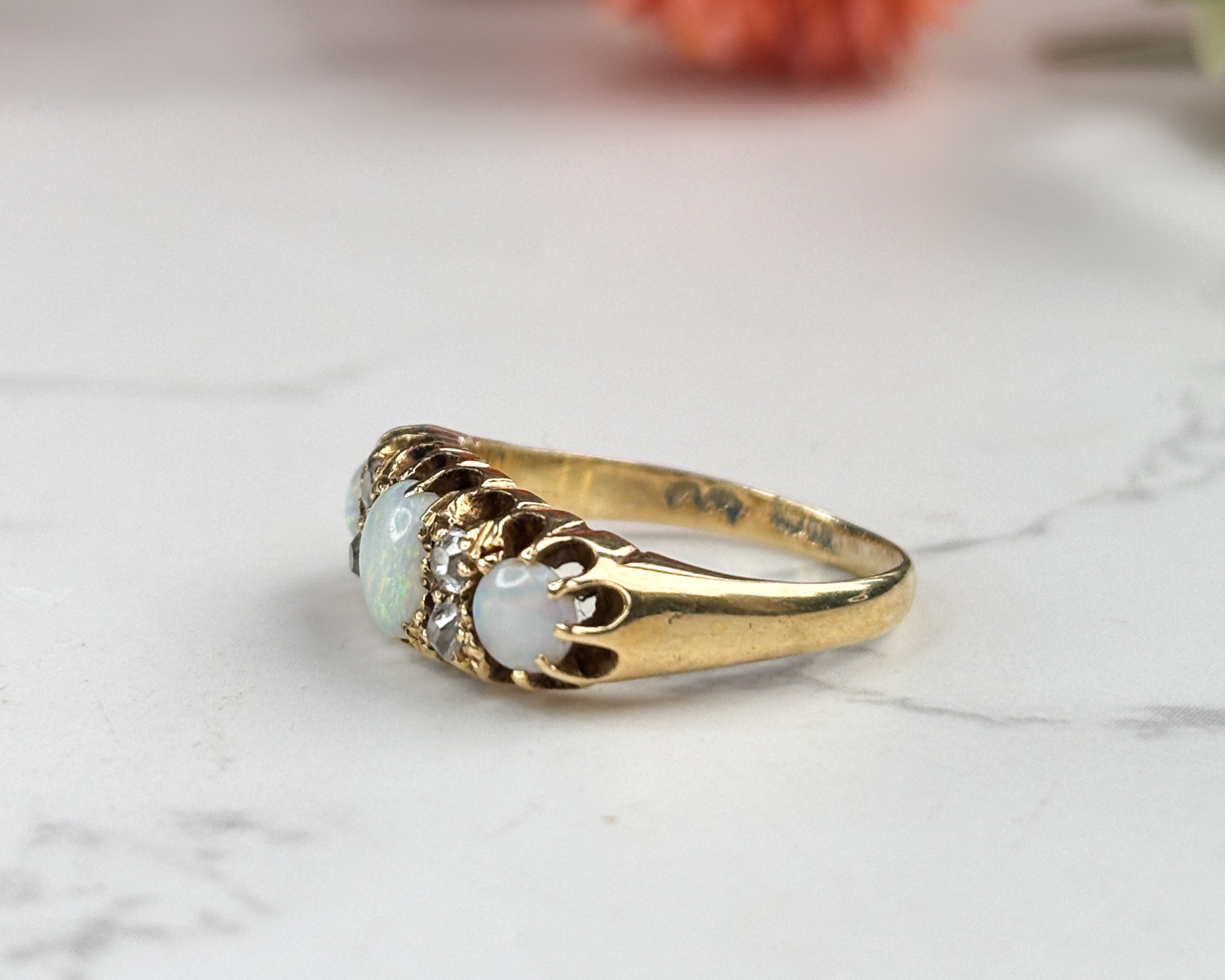 side view of antique opal ring