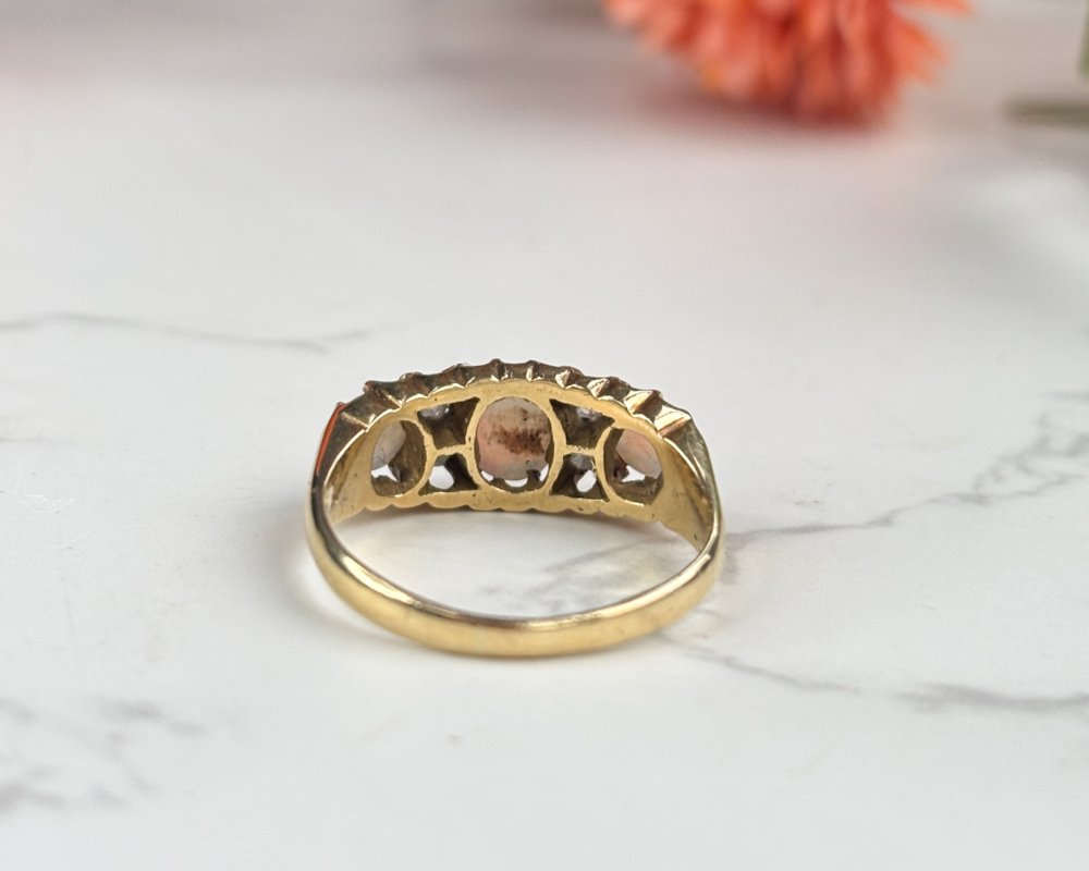 antique Victorian opal and diamond ring in 18ct yellow gold for sale in Leeds, showing back view of the ring