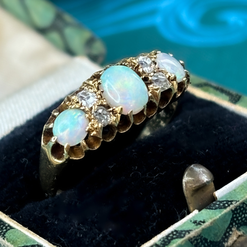 antique Victorian opal and diamond ring in 18ct yellow gold for sale in Leeds