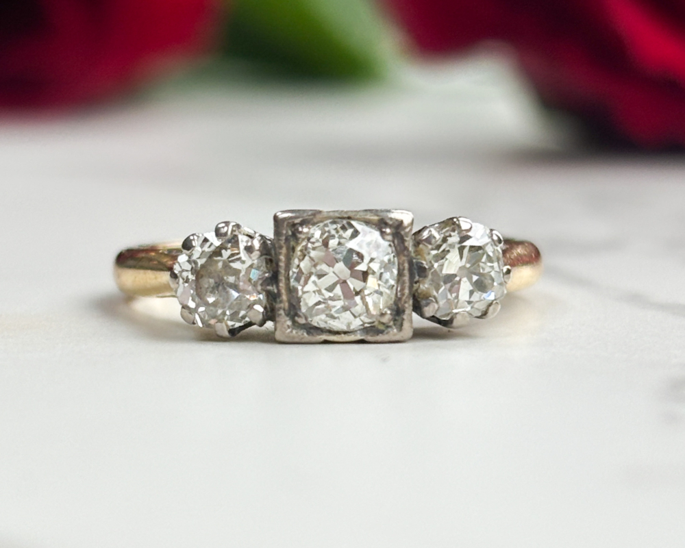 antique Edwardian three stone diamond ring for sale in Leeds