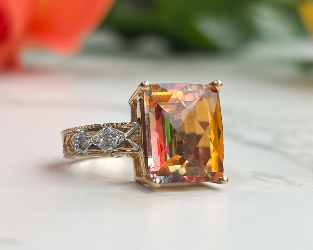 vintage 14ct gold mystic topaz and diamond ring for sale in Leeds UK