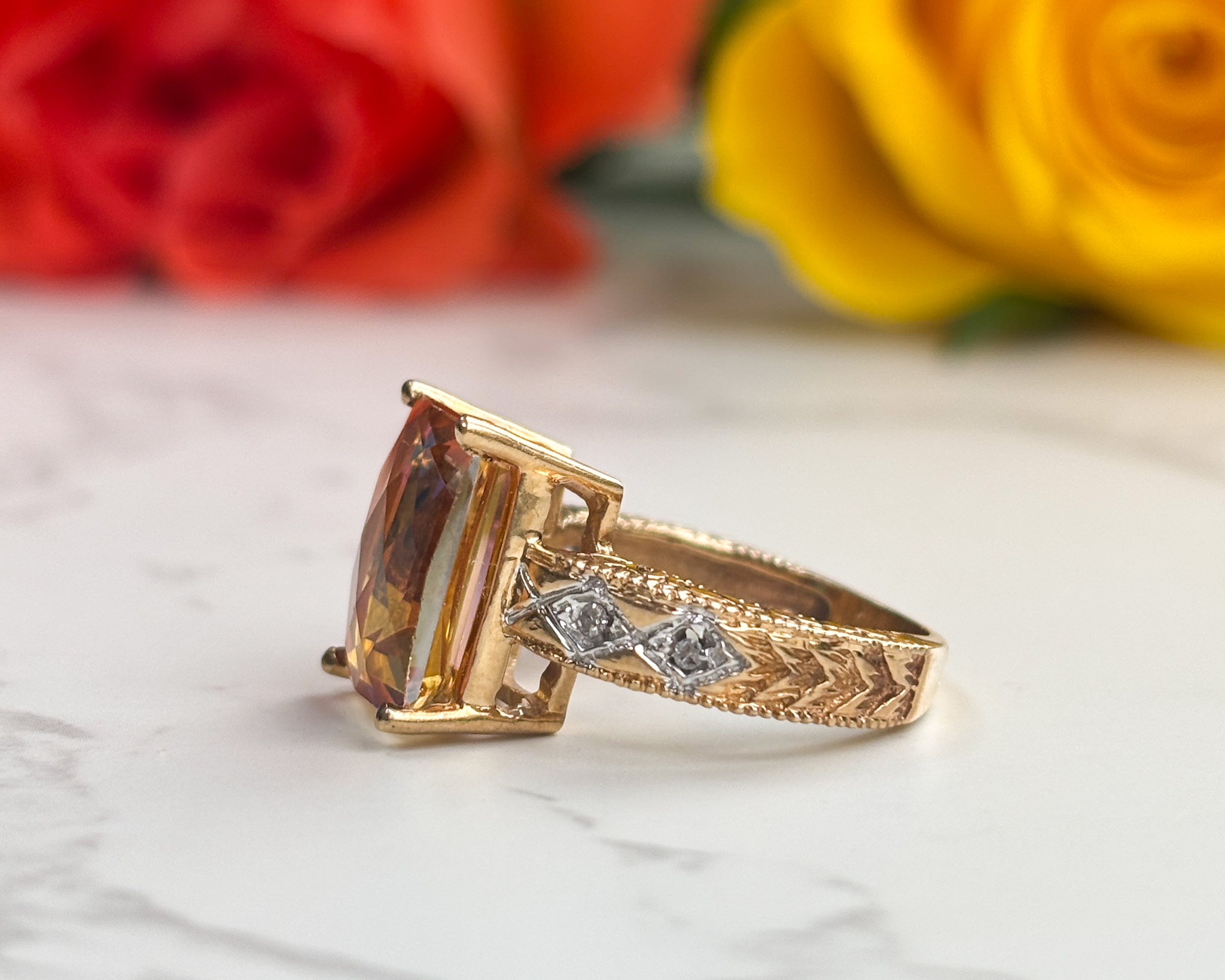 side view of mystic topaz ring