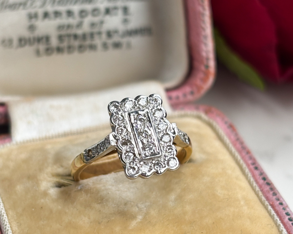 vintage style diamond panel ring in 18ct gold for sale in Leeds
