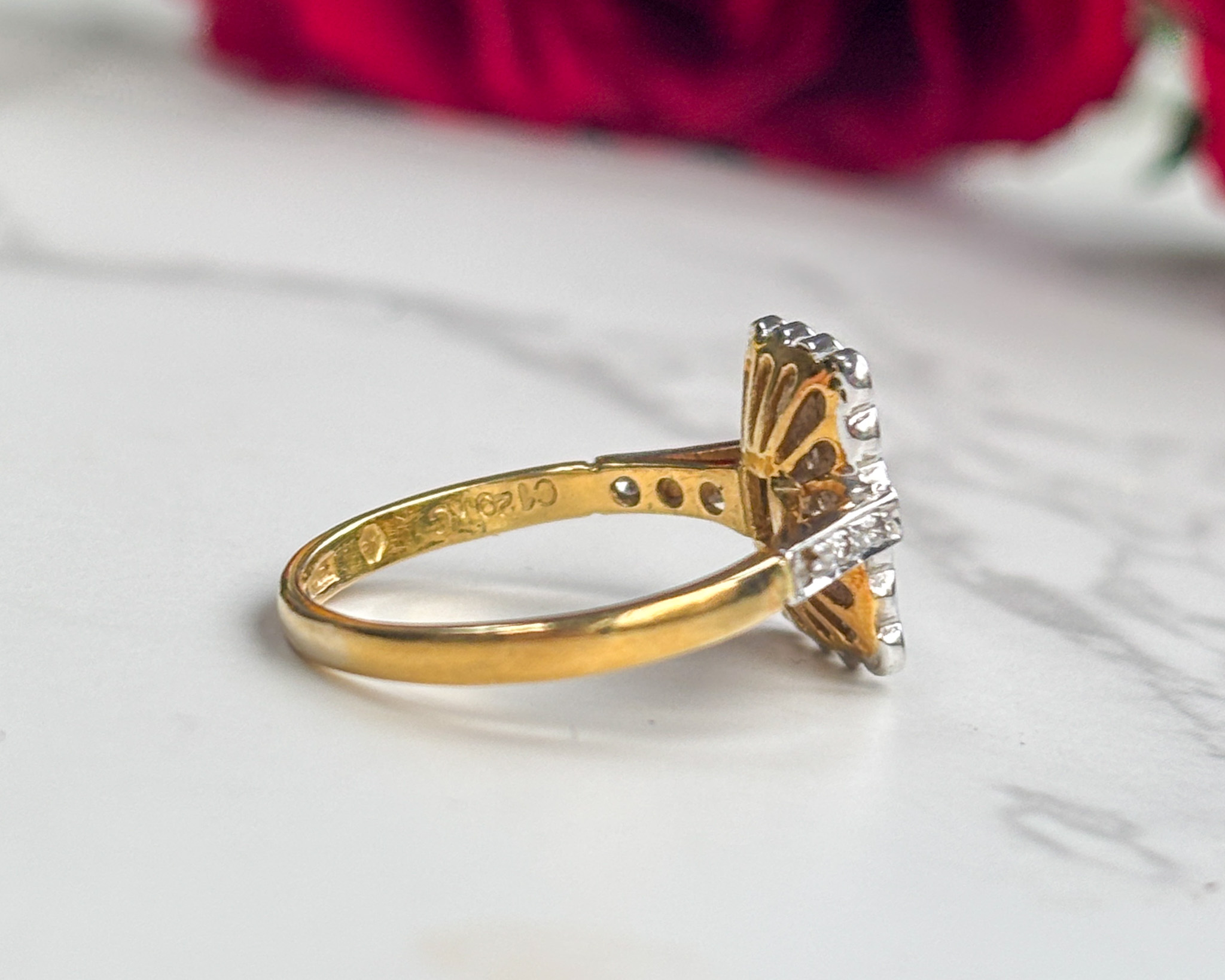 side view and gallery of diamond panel ring