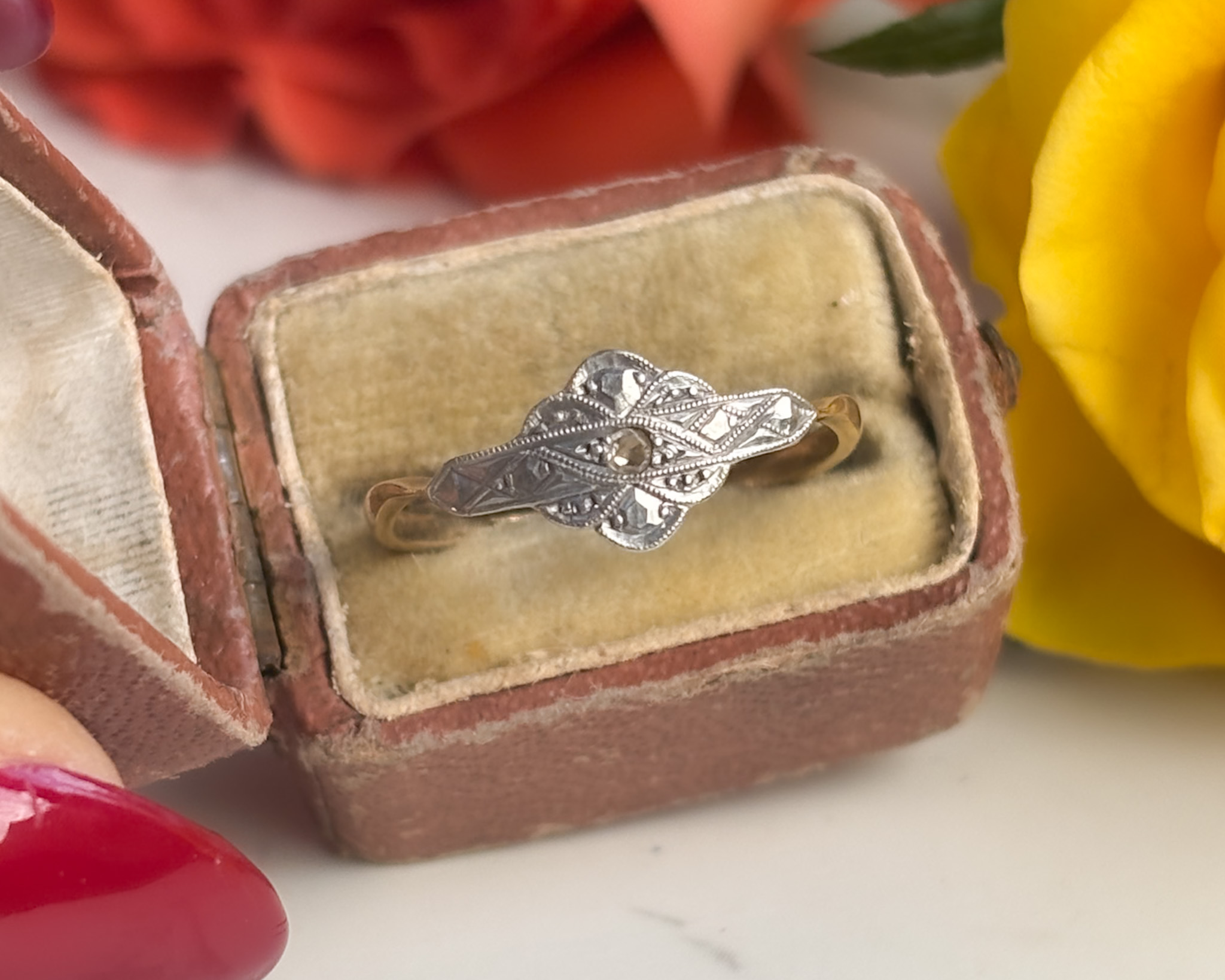 art deco panel ring in box