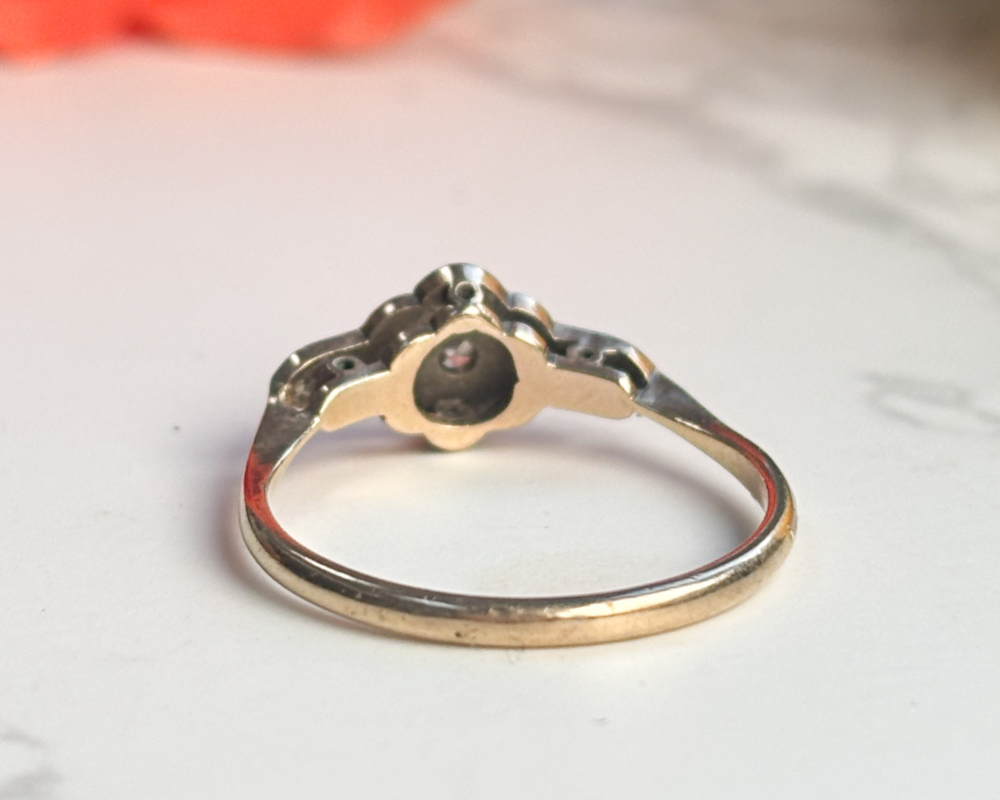 Art Deco diamond and palladium panel ring for sale in Leeds, showing back of ring