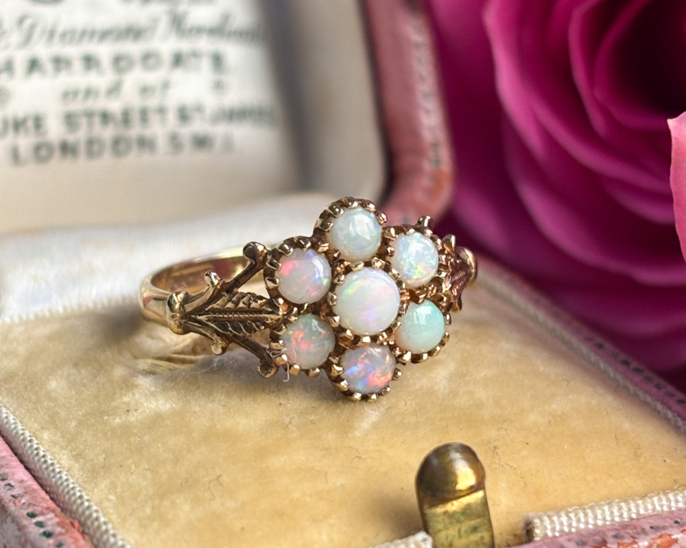 vintage opal cluster ring in 9ct gold for sale in Leeds in box