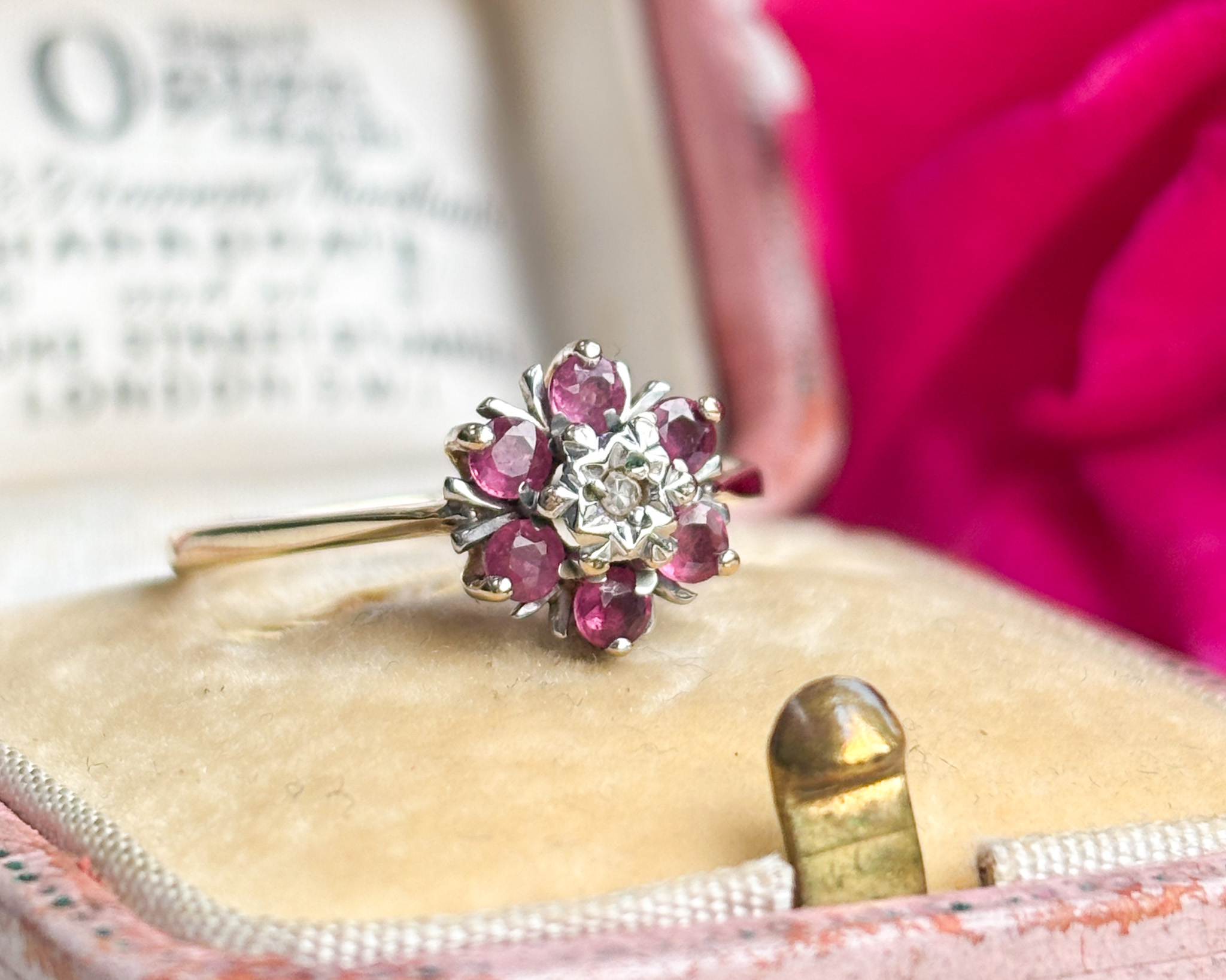 pink spinel cluster ring