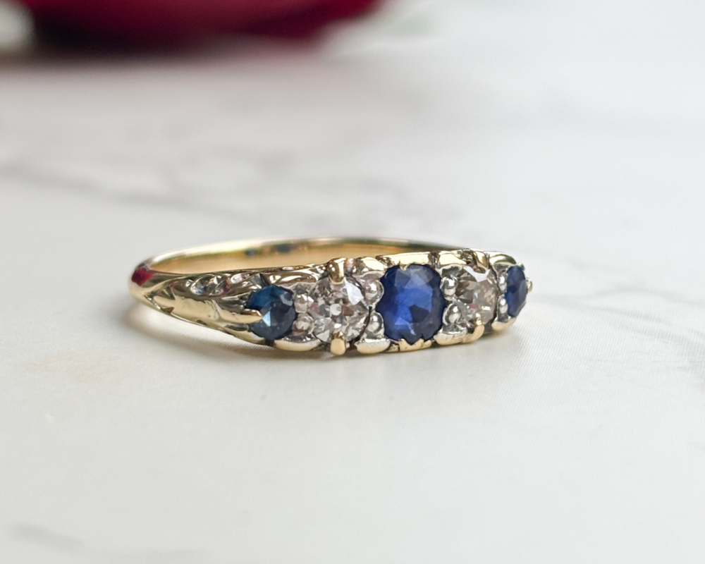 Victorian sapphire and diamond five stone ring for sale in Leeds, Yorkshire