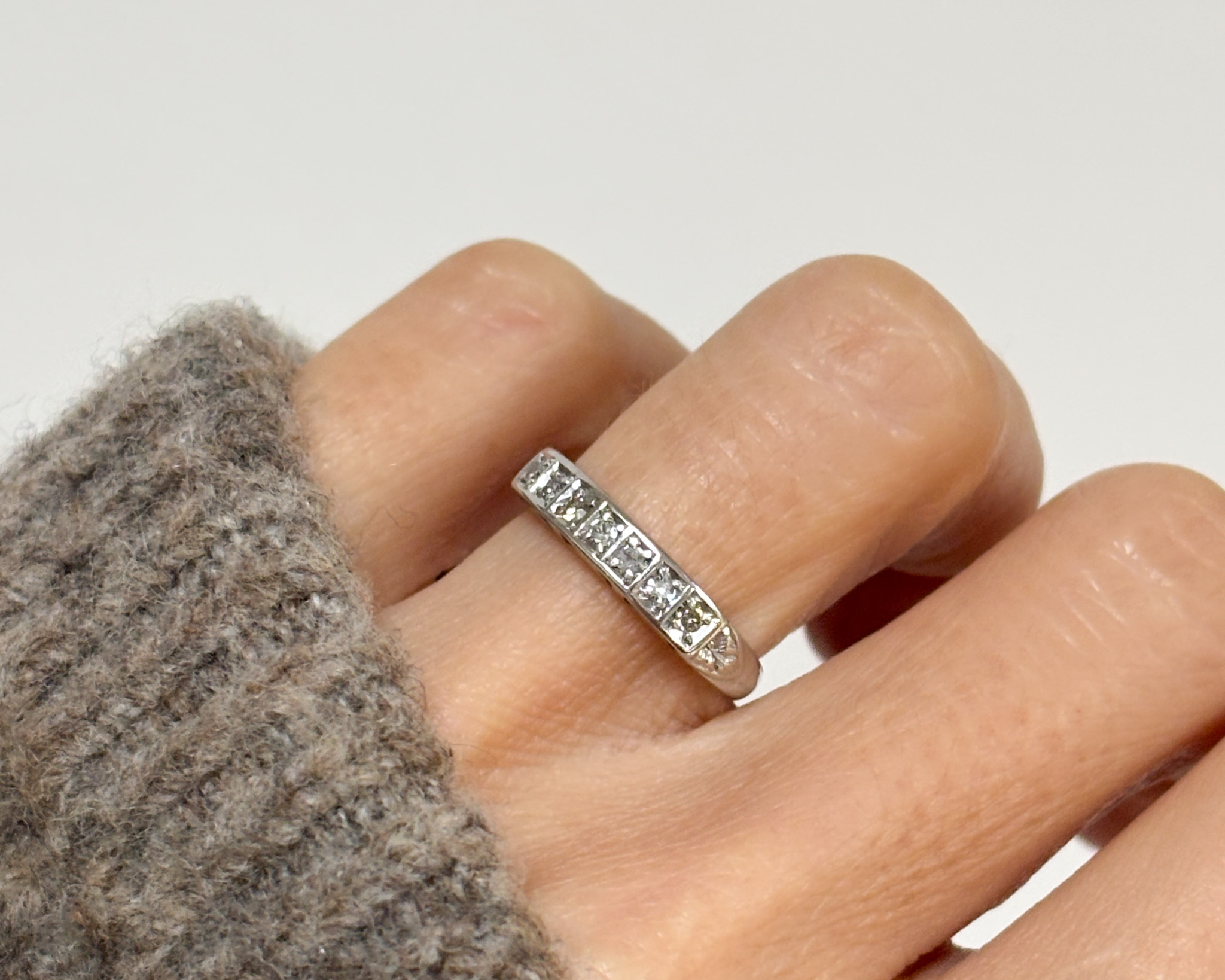 vintage half eternity ring on finger