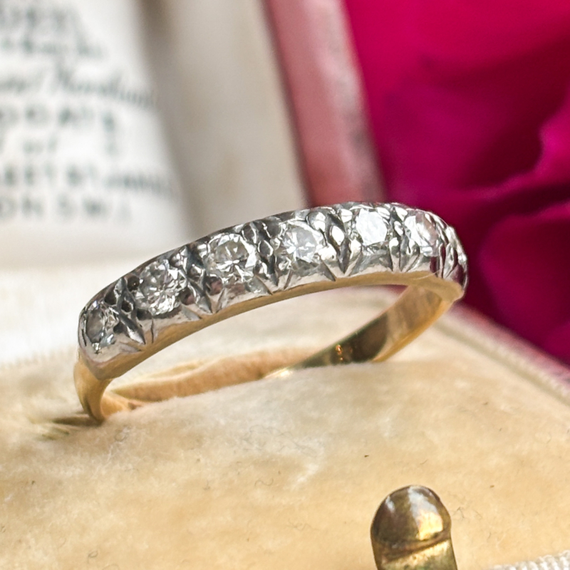 1940s diamond half eternity ring in box for sale in Leeds, UK