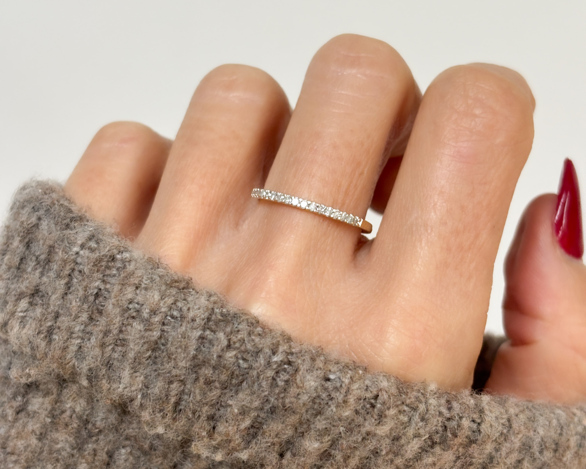 woman wearing vintage diamond stacking ring