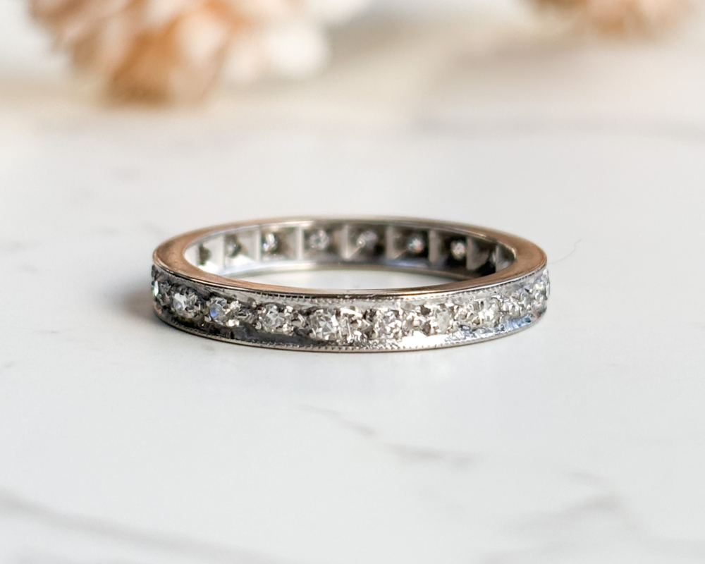 antique Art Deco diamond full eternity ring in platinum for sale, sho
