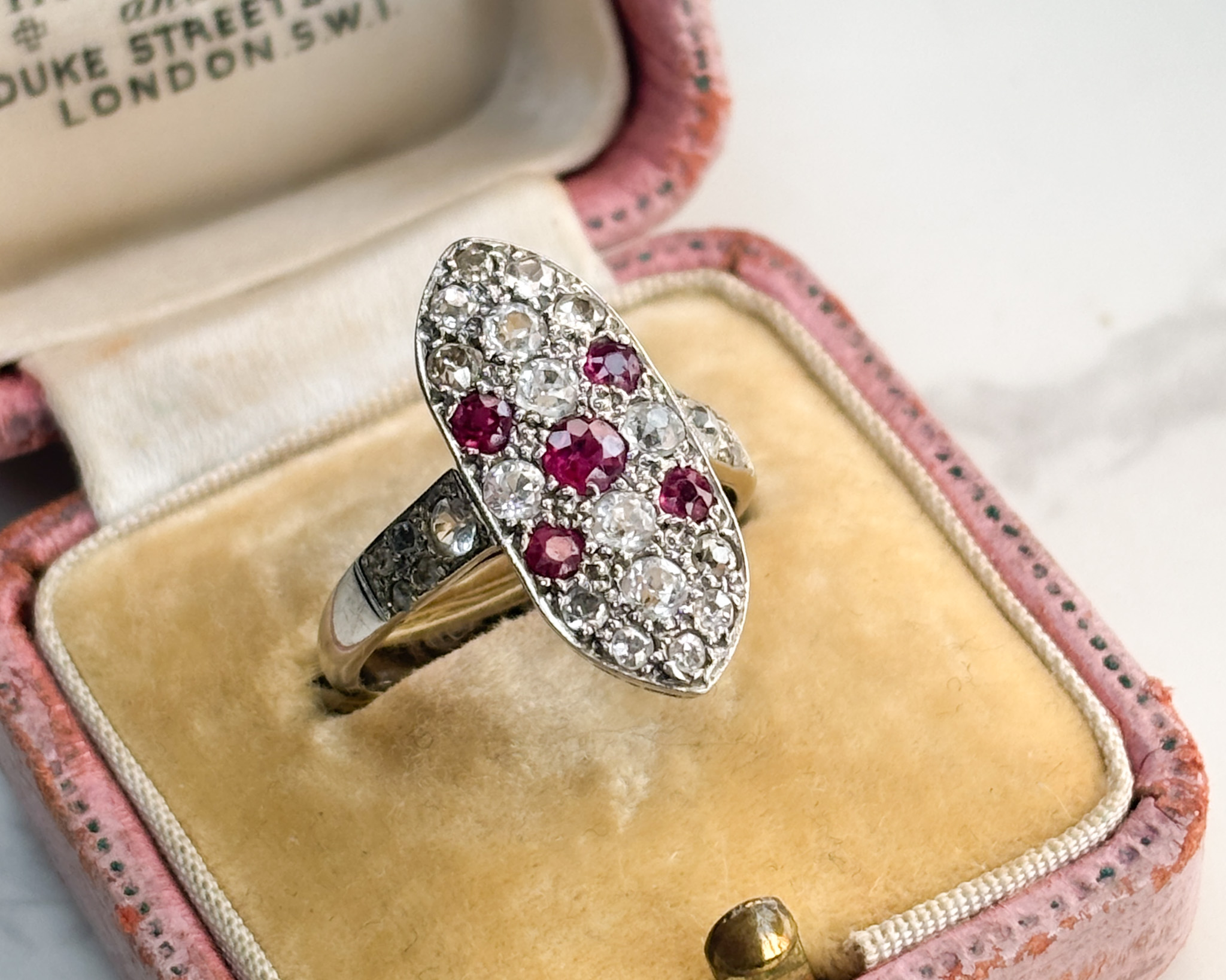Art Deco ruby and diamond plaque ring