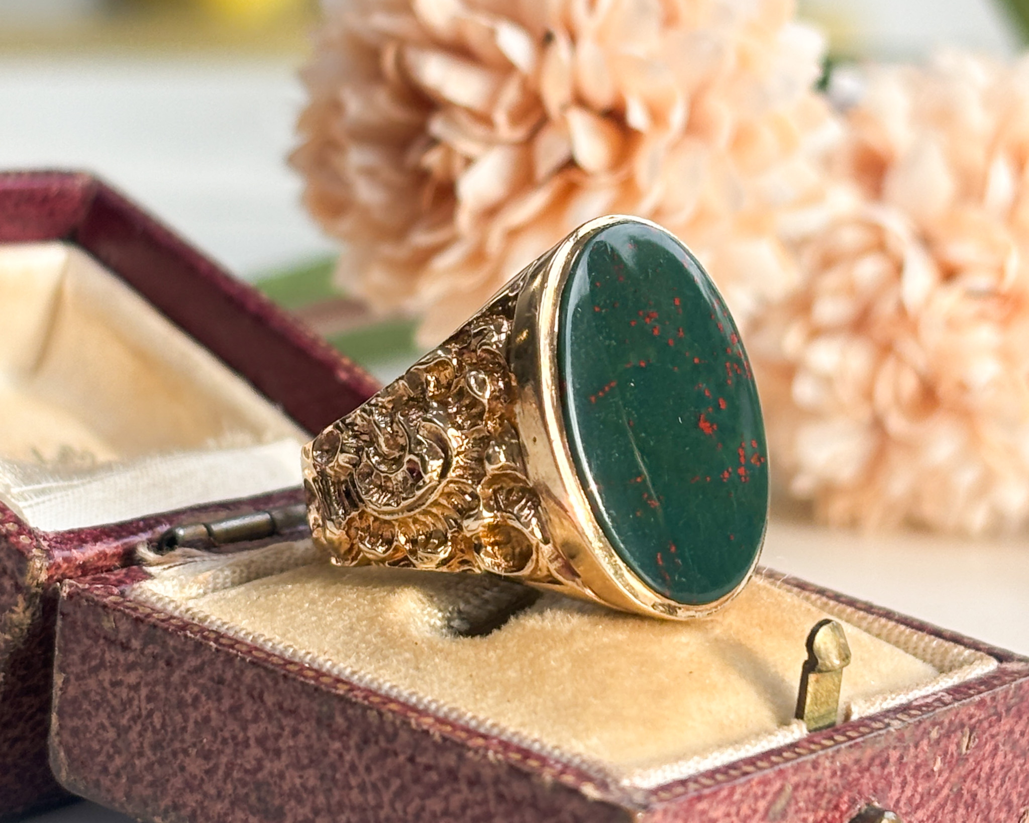 bloodstone signet ring in box