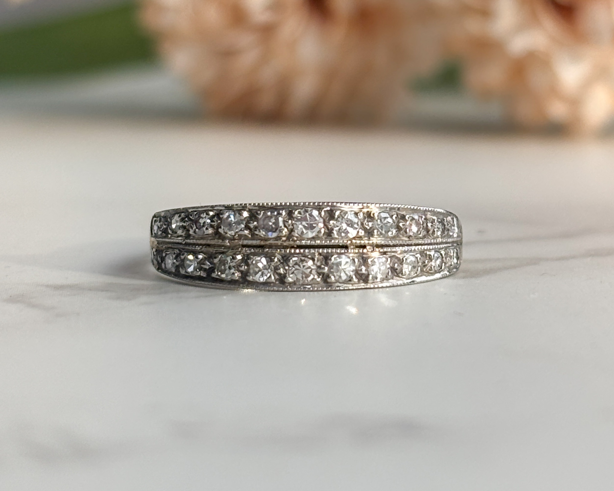 art deco double row diamond band