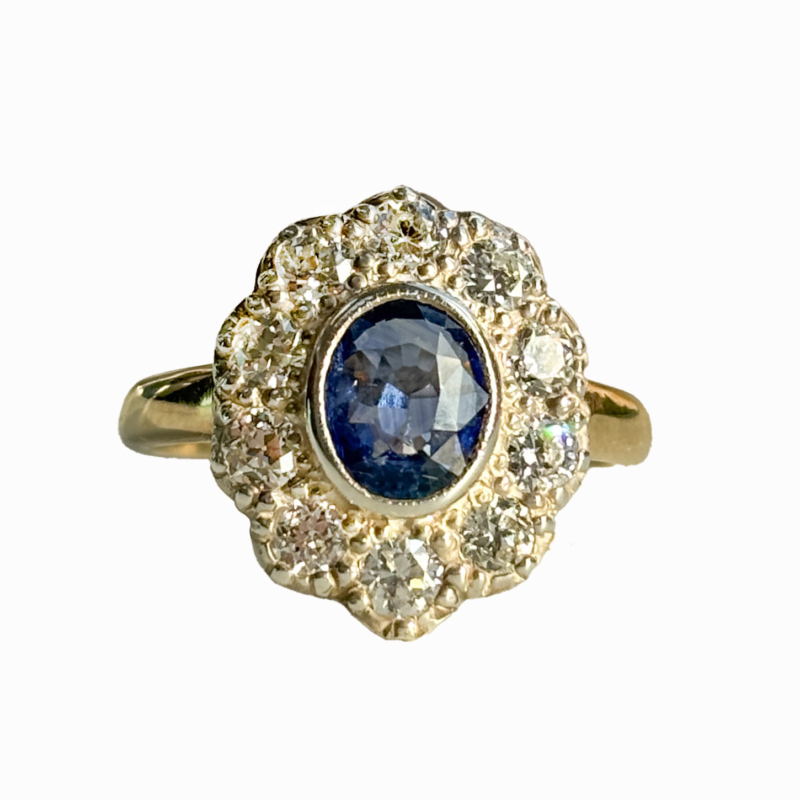 Edwardian sapphire and diamond cluster for sale