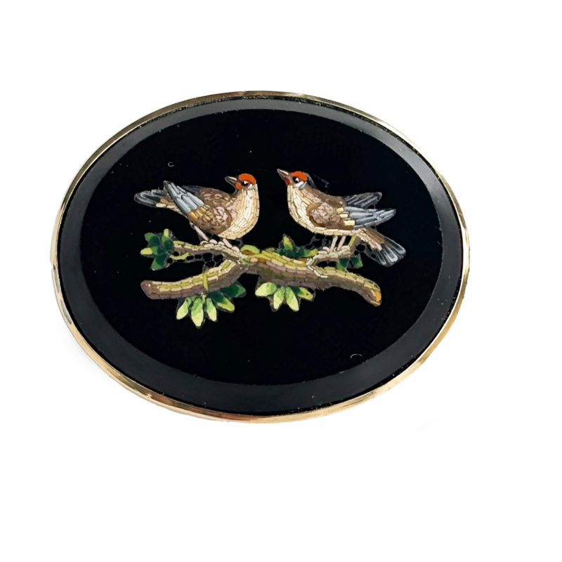 antique Pietra Dura brooch in 18ct gold for sale in leeds