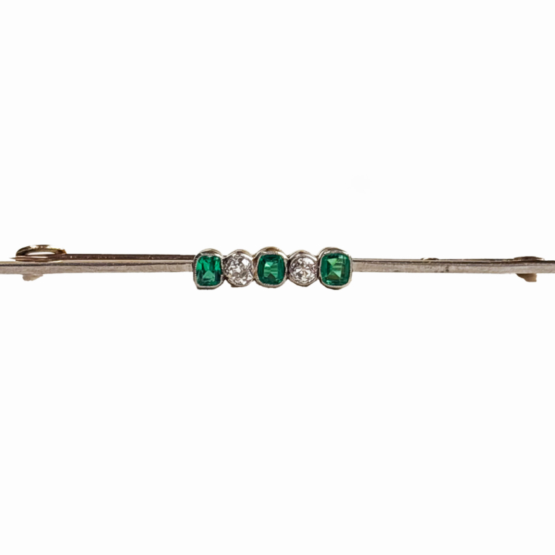 antique Emerald and diamond bar brooch for sale