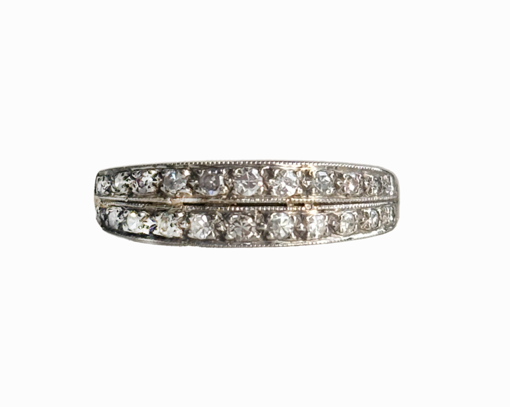 antique Art Deco double diamond ring in platinum for sale in Leeds