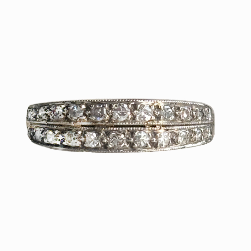 antique Art Deco double diamond ring in platinum for sale in Leeds