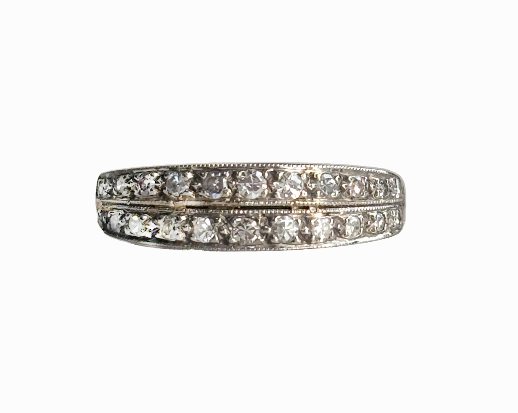 antique Art Deco double diamond ring in platinum for sale in Leeds