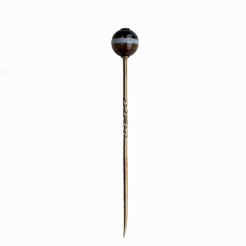 antique Victorian banded agate stick pin in 9ct gold