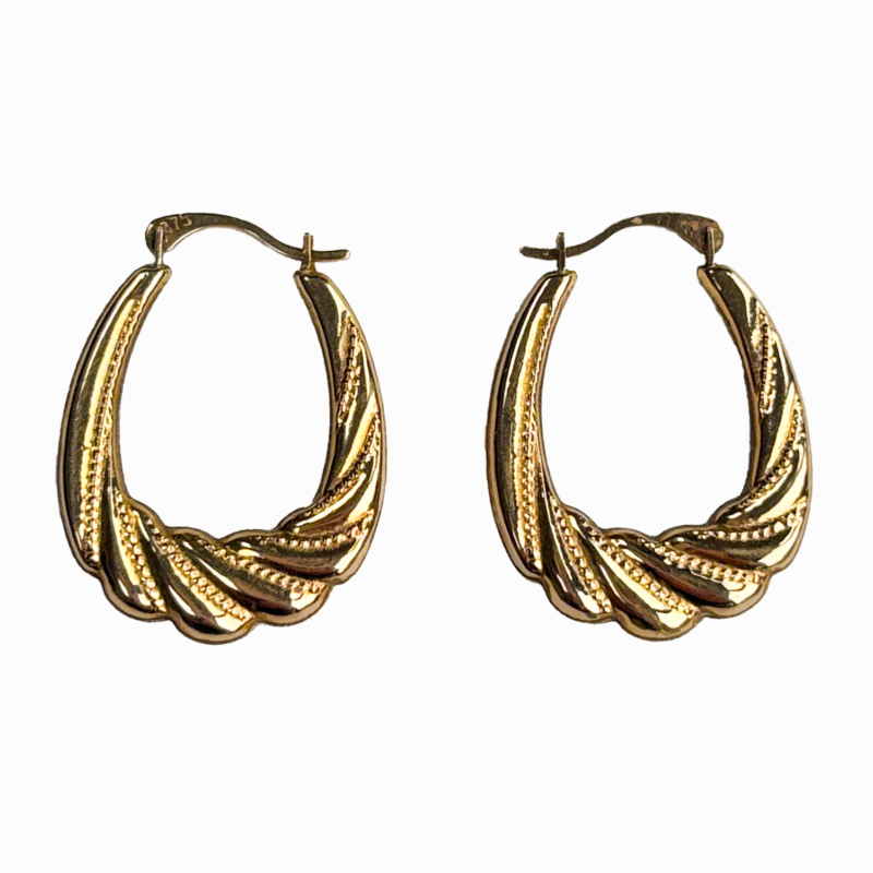 vintage 9ct gold textured hoop earrings for sale