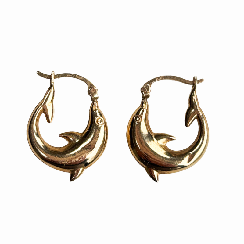vintage dolphin hoop earrings in 9ct gold for sale