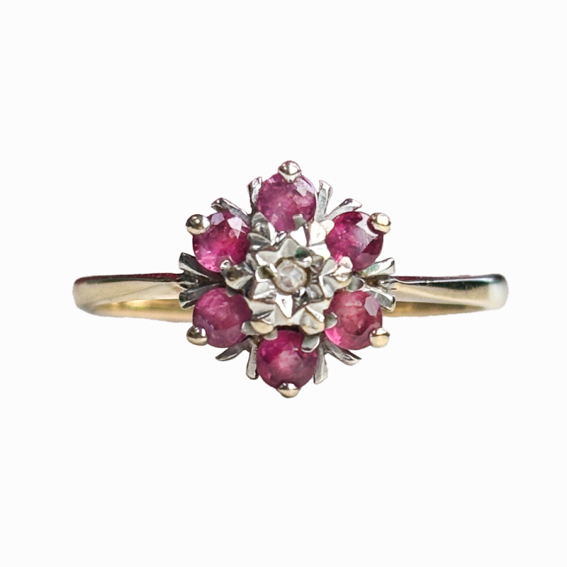 vintage pink spinel cluster ring in 9ct gold for sale in Leeds