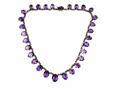 antique Edwardian silver and amethyst riviere necklace in silver. For sale in Leeds