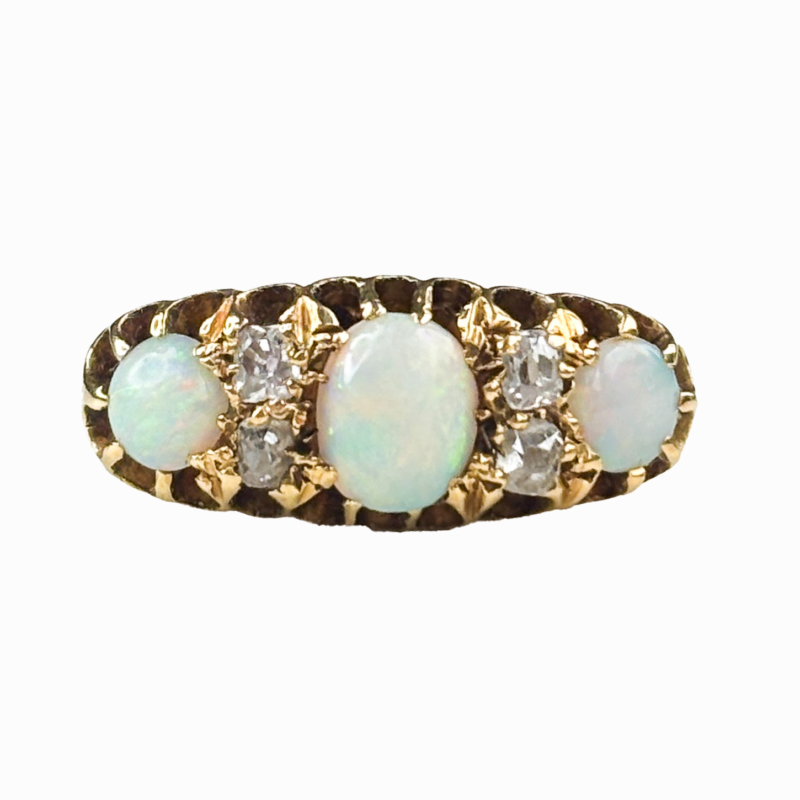 antique Victorian opal and diamond ring in 18ct yellow gold for sale in Leeds
