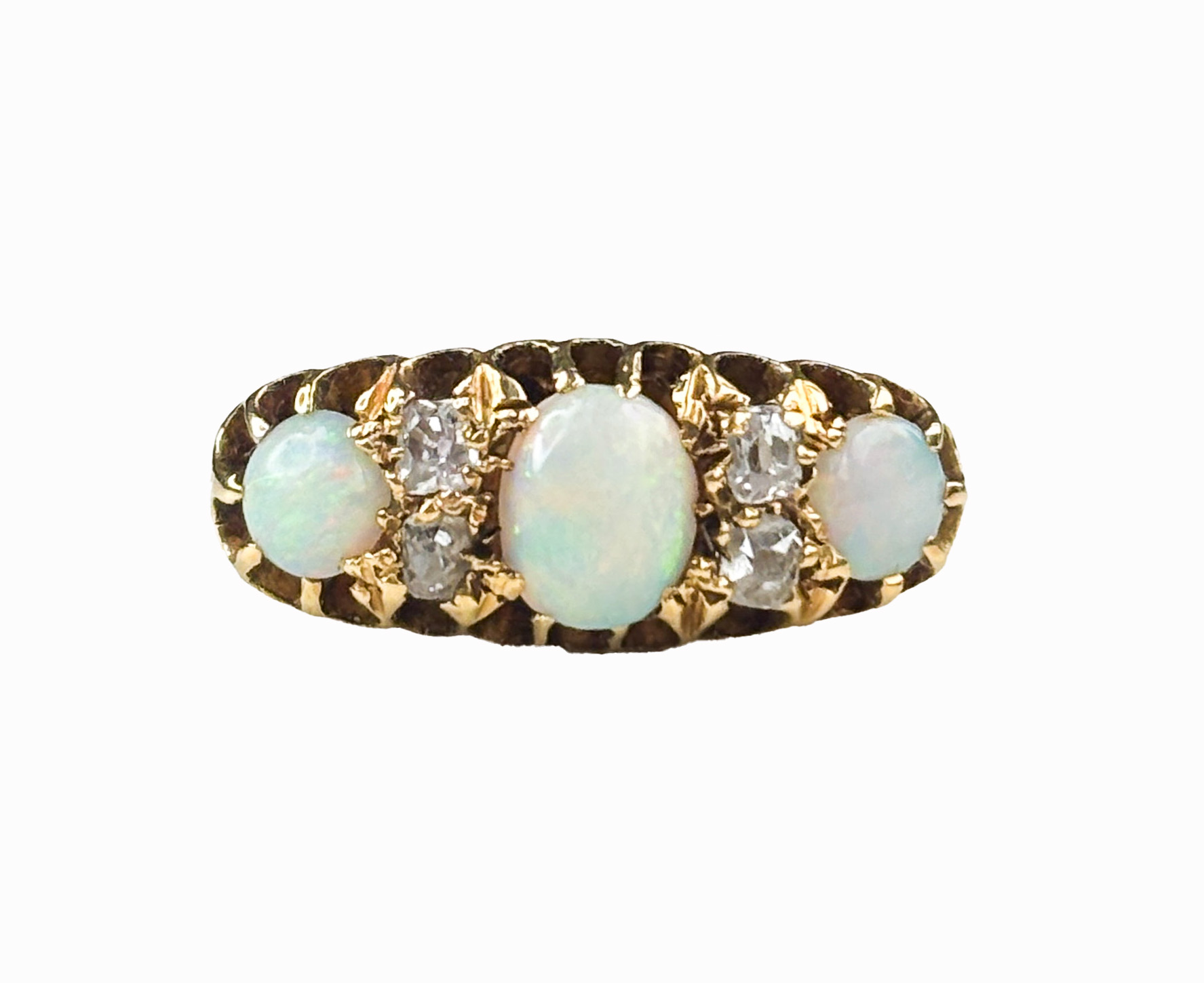 antique Victorian opal and diamond ring in 18ct yellow gold for sale in Leeds