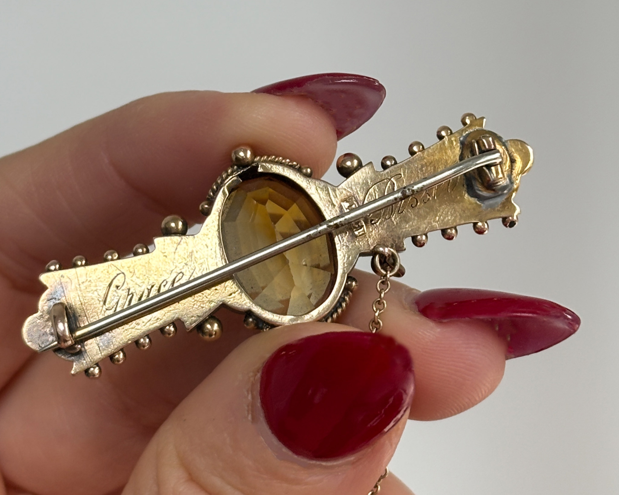 victorian citrine brooch back