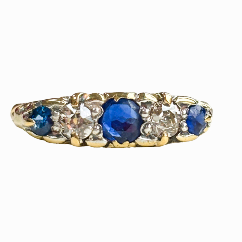 Victorian sapphire and diamond five stone ring for sale in Leeds, Yorkshire