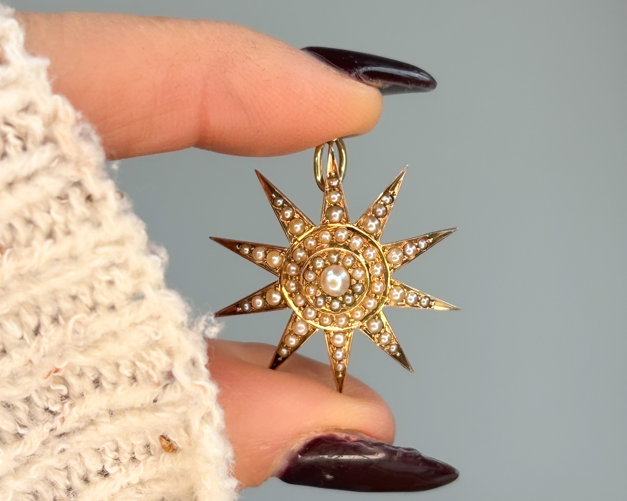 antique Victorian 15ct gold seed pearl star pendant for sale