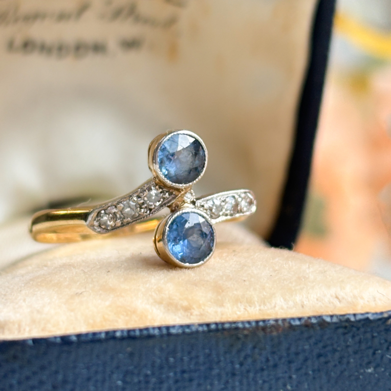 antique sapphire and diamond toi et moi ring circa 1920s for sale in Leeds