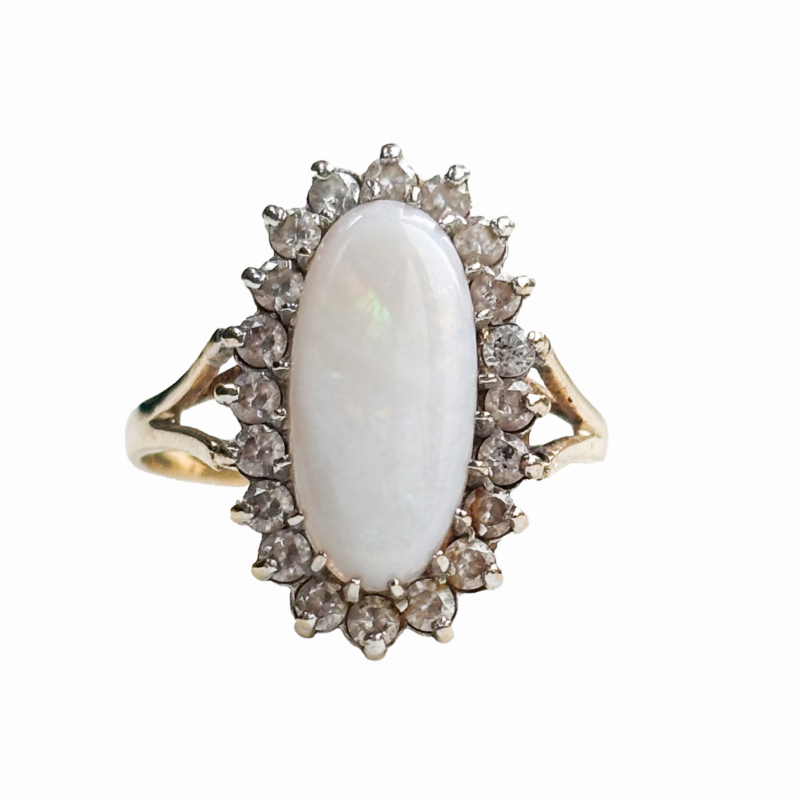 vintage opal and cz cluster ring in 9ct yellow gold for sale