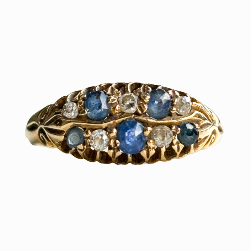 antique Edwardian sapphire and diamond ring in 18ct gold, hallmarked for 1904