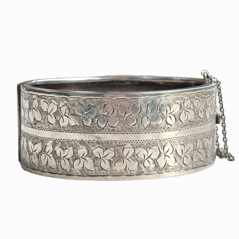 Victorian silver bangle with engraving for sale in Leeds